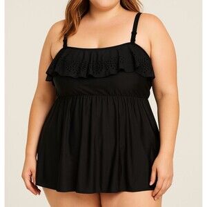 Bloomchic Black Bikini Swim Dress Plus Size 18-20 One Piece Nylon Lace Strappy